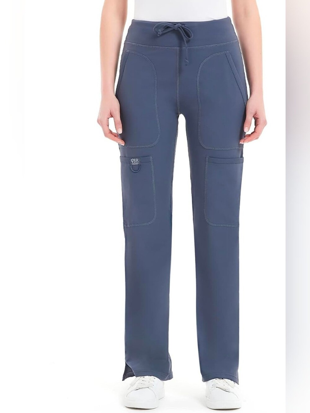 QBK Yoga Scrub Pants Women Five Pocket Cargo Scrub Pan Blue Grey Color Smal New